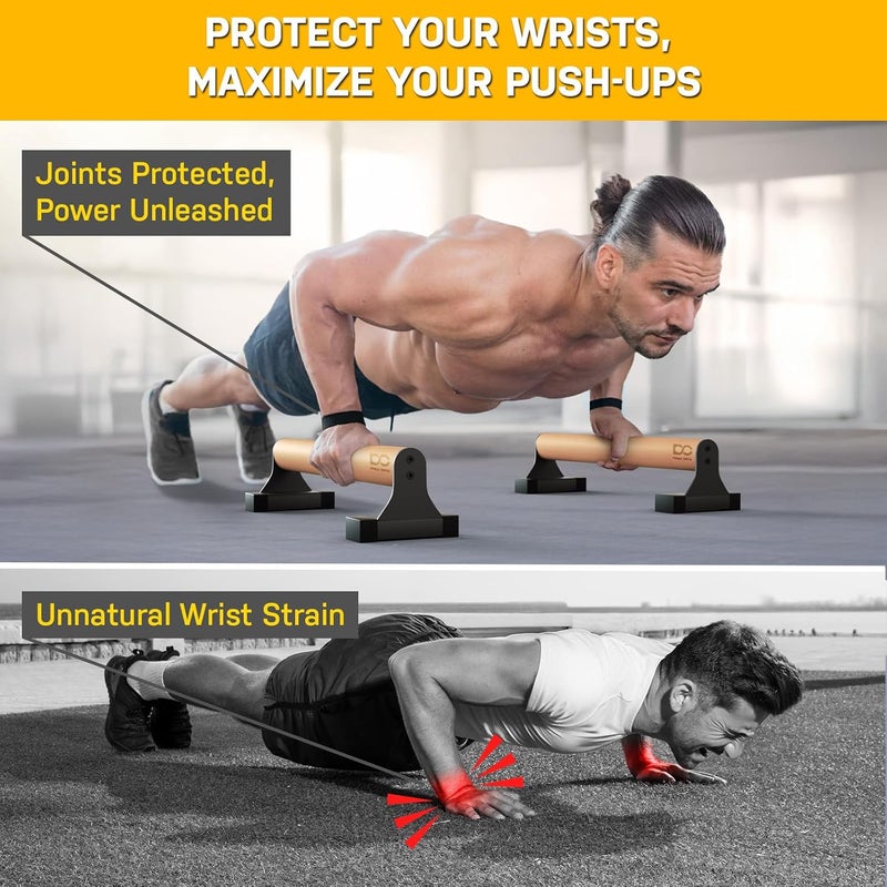 Double Circle Parallettes Push Up Bar with Ergonomic Wooden Handles - Calisthenics Equipment - Non-slip Parallel Bars for Strength Training and Calisthenics - Pushup Handles Parallettes Bars - Image 2